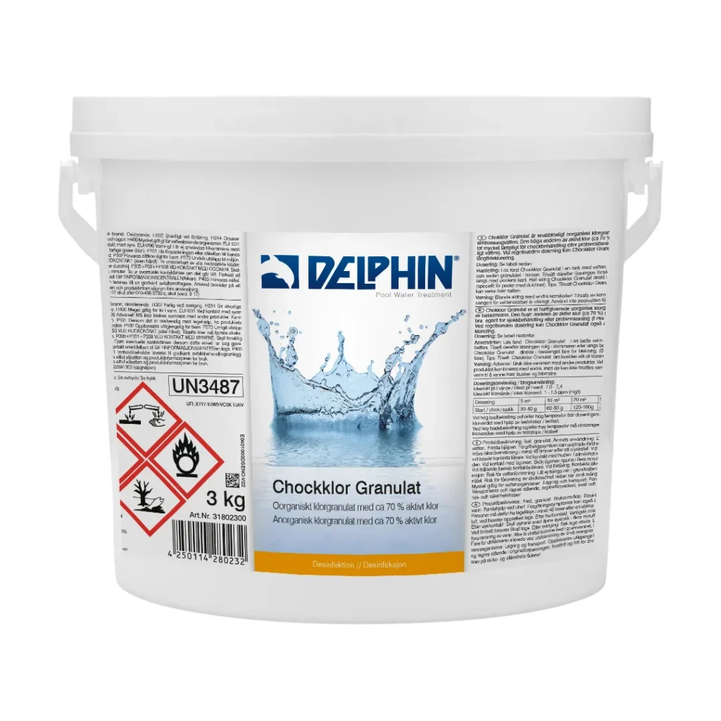 Delphin Chockklor Granulat 3 kg | Snabbverkande chockklor för pool