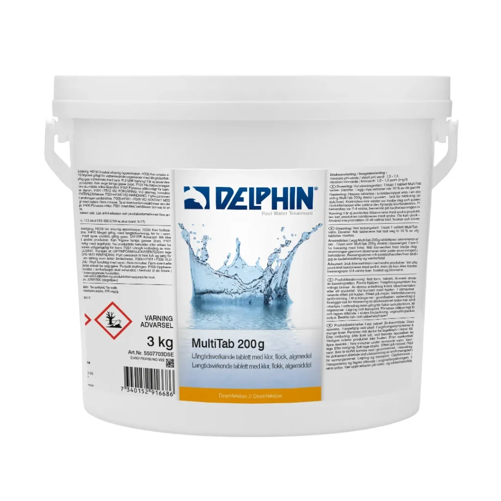 Delphin MultiTab 200g 3 kg | Långtidsverkande klorpuckar med algmedel och flockmedel