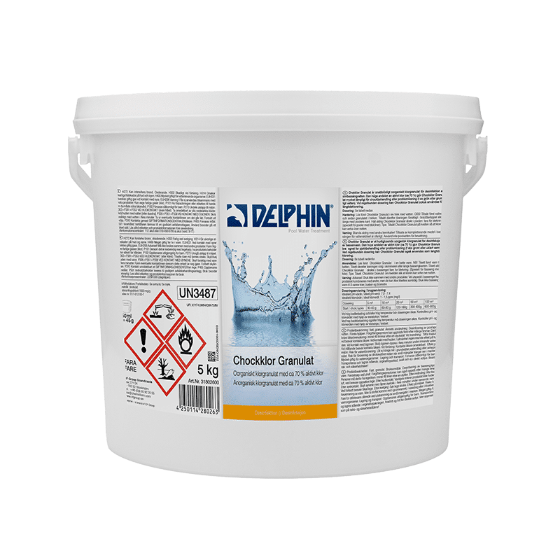 Delphin Chockklor Granulat 5 kg | Snabbverkande chockklor för pool
