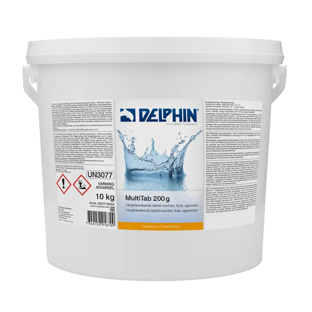 Delphin MultiTab 200g 10 kg | Långtidsverkande klorpuckar med algmedel och flockmedel